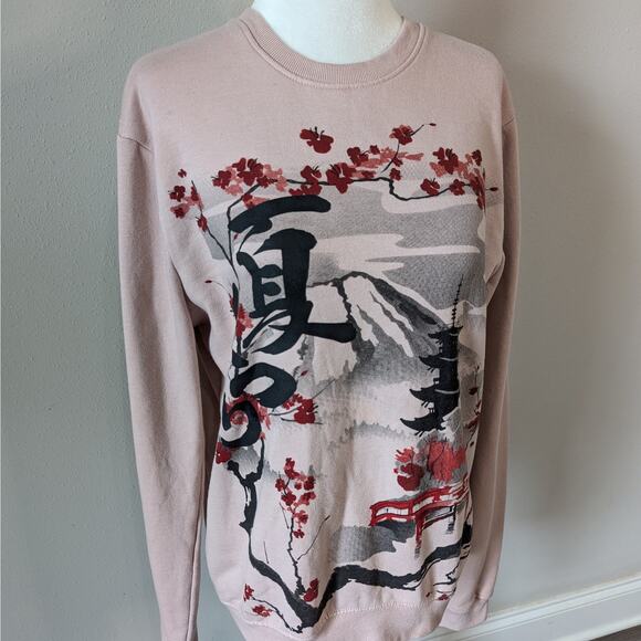Blind Rooster Blush Pink Cherry Blossom Long Sleeve Pullover Sweatshirt Small - Picture 2 of 8